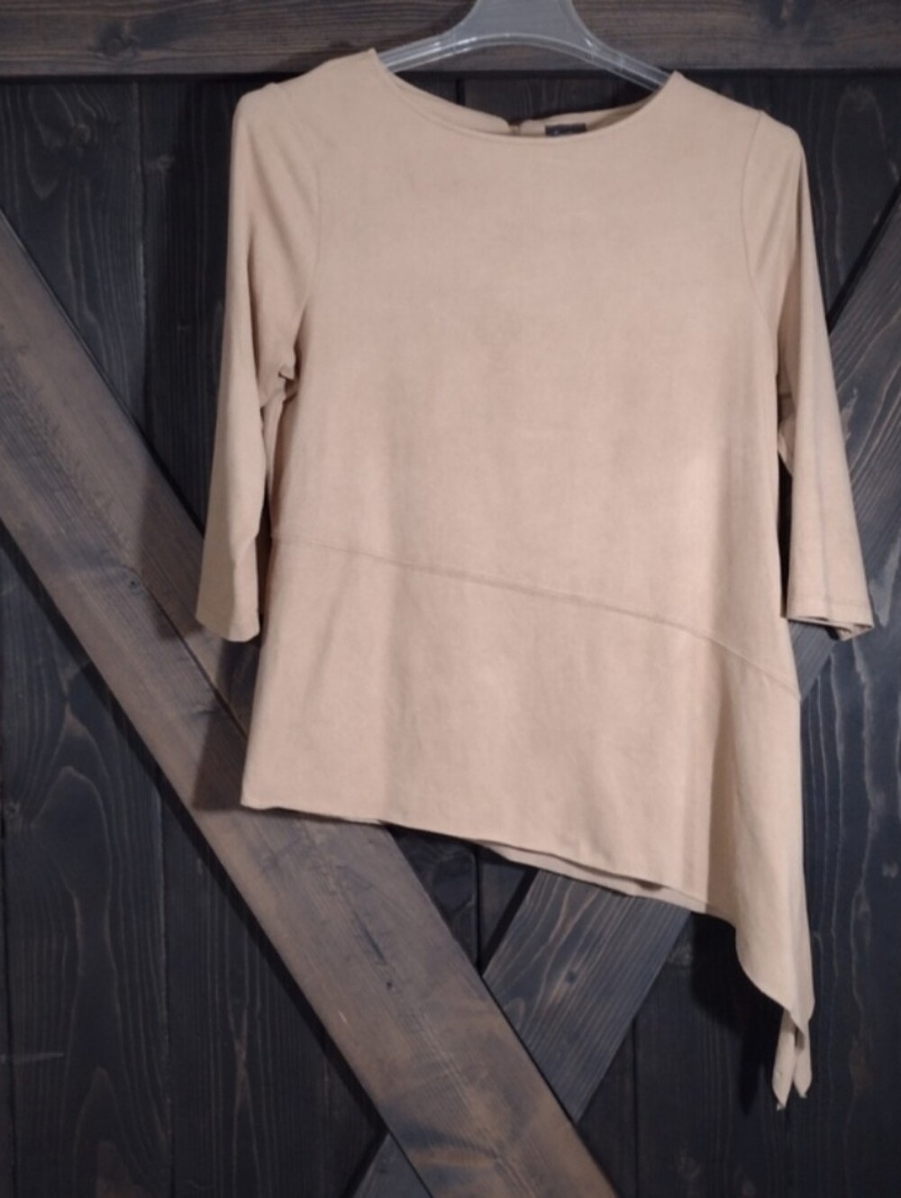 Travelers Collection Women’s Asymmetrical Beige Faux Suede Tan 3/4 Sleeves Sz 1